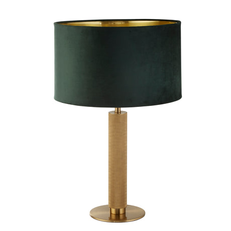 Searchlight Electric London Table Lamp - Knurled Brass & Green Velvet Shade 65721GR