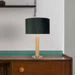 Searchlight Electric London Table Lamp - Knurled Brass & Green Velvet Shade 65721GR
