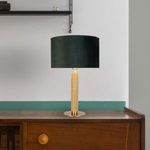 Searchlight Electric London Table Lamp - Knurled Brass & Green Velvet Shade 65721GR
