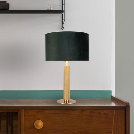 Searchlight Electric London Table Lamp - Knurled Brass & Green Velvet Shade 65721GR
