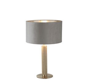 London Table Lamp- Knurled Satin Silver & Grey Velvet Shade
