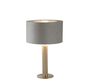 London Table Lamp- Knurled Satin Silver & Grey Velvet Shade