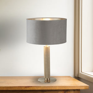 Searchlight Electric London Table Lamp- Knurled Satin Silver & Grey Velvet Shade 65721GY