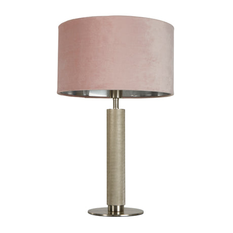 Searchlight Electric London Table Lamp- Knurled Satin Silver & Pink Velvet Shade 65721PI