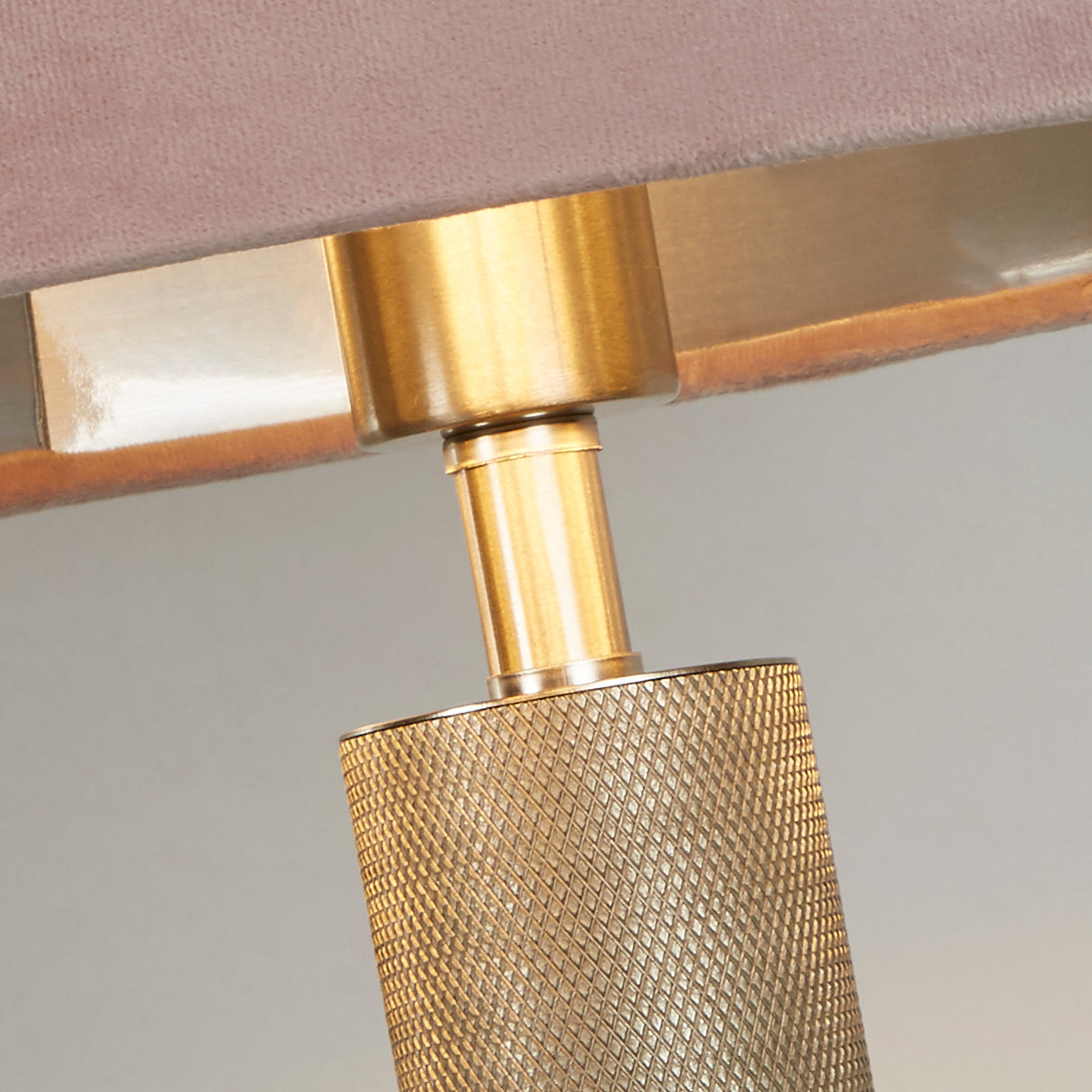 Searchlight Electric London Table Lamp- Knurled Satin Silver & Pink Velvet Shade 65721PI