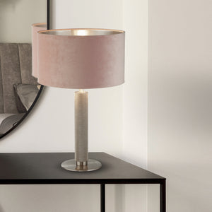 Searchlight Electric London Table Lamp- Knurled Satin Silver & Pink Velvet Shade 65721PI