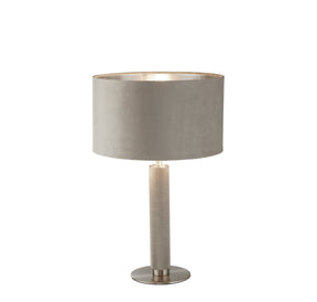 London Table Lamp- Knurled Satin Silver & Taupe Velvet Shade