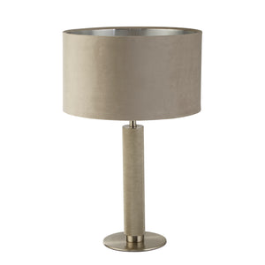 Searchlight Electric London Table Lamp- Knurled Satin Silver & Taupe Velvet Shade 65721TA
