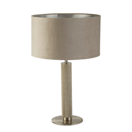 Searchlight Electric London Table Lamp- Knurled Satin Silver & Taupe Velvet Shade 65721TA