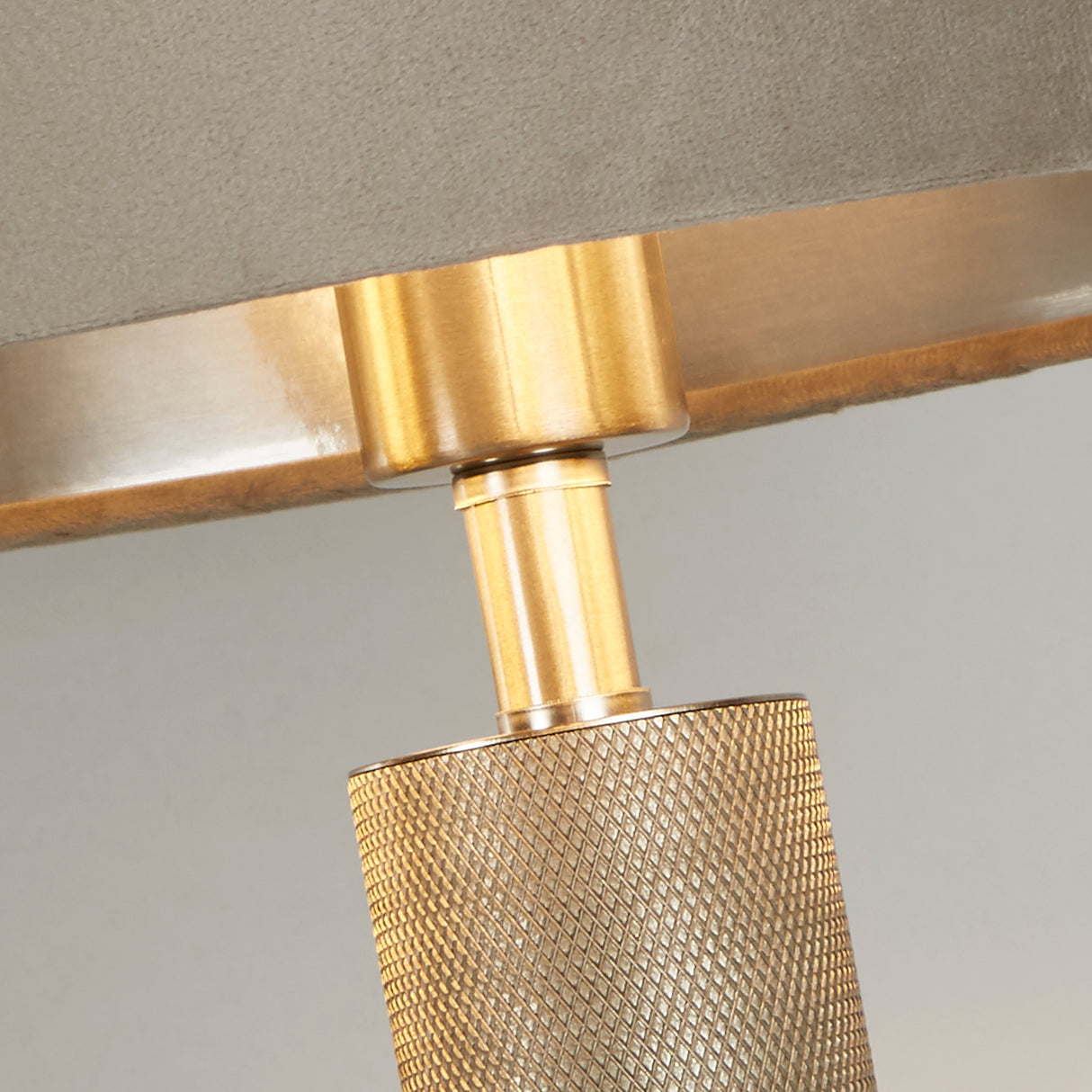 Searchlight Electric London Table Lamp- Knurled Satin Silver & Taupe Velvet Shade 65721TA