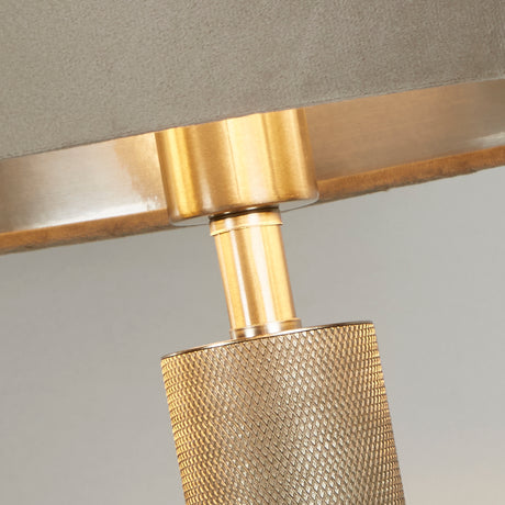 Searchlight Electric London Table Lamp- Knurled Satin Silver & Taupe Velvet Shade 65721TA