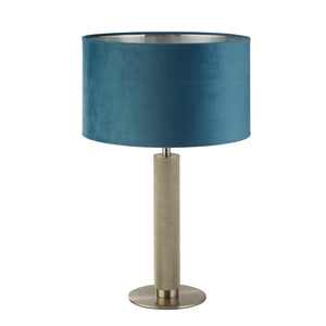 Searchlight Electric London Table Lamp - Knurled Satin Silver & Teal Velvet Shade 65721TE