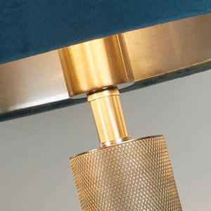 Searchlight Electric London Table Lamp - Knurled Satin Silver & Teal Velvet Shade 65721TE