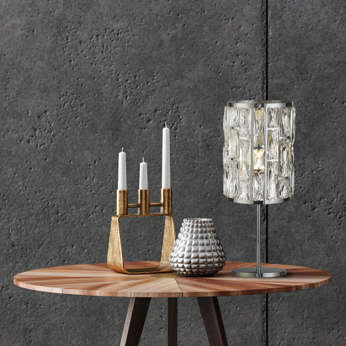 Searchlight Electric Bijou Table Lamp - Chrome Metal & Crystal Glass 6584CC