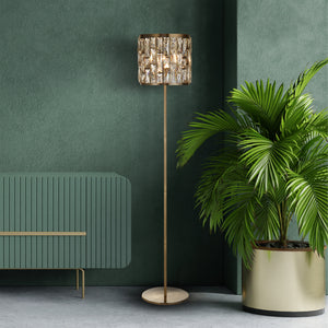 Searchlight Electric Bijou Floor Lamp - Antique Brass Metal & Champagne Glass 6589AB