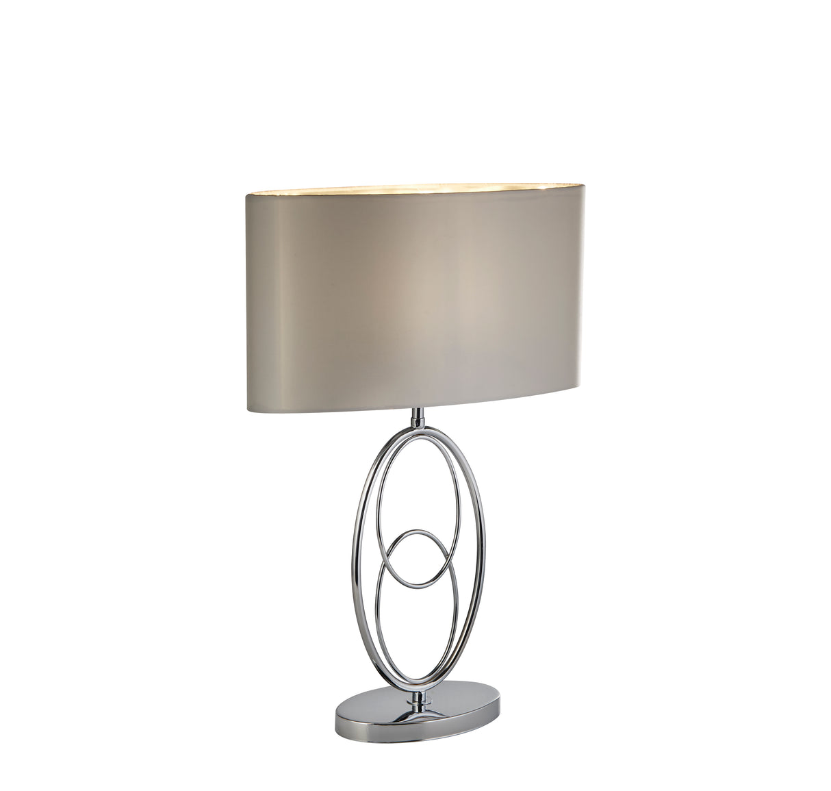 Loopy Table Lamp - Chrome Metal& Oval Silver Faux Silk Shade