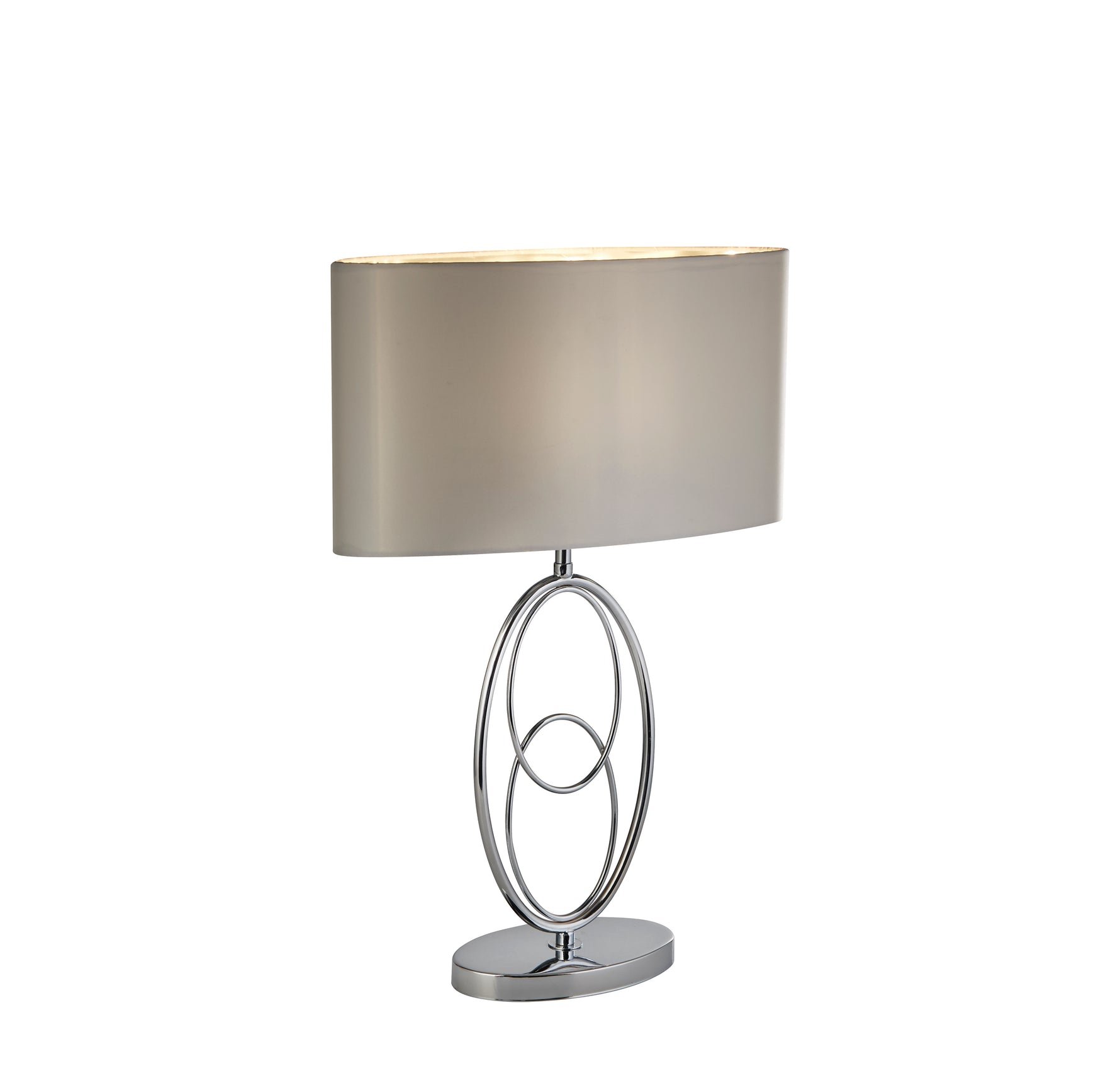 Loopy Table Lamp - Chrome Metal& Oval Silver Faux Silk Shade