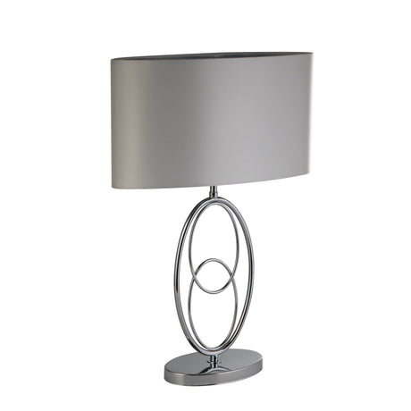 Searchlight Electric Loopy Table Lamp - Chrome Metal& Oval Silver Faux Silk Shade 69041CC