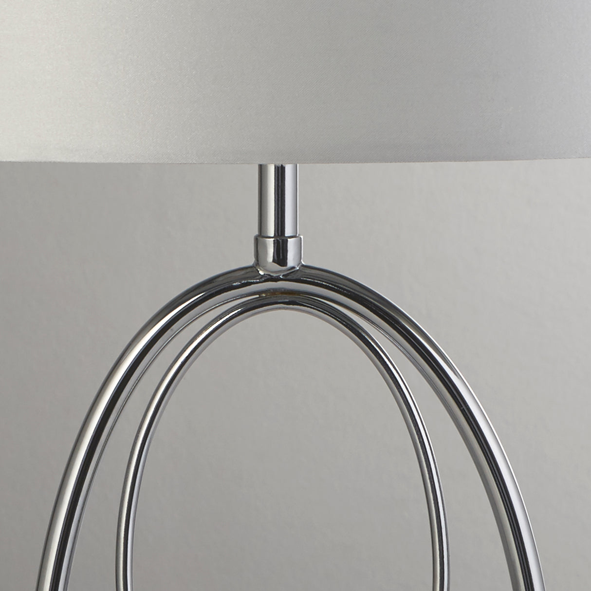 Searchlight Electric Loopy Table Lamp - Chrome Metal& Oval Silver Faux Silk Shade 69041CC