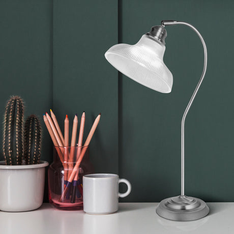 Searchlight Electric Bistro III Table Lamp -Satin Silver & Holphane Style Glass 7180SS