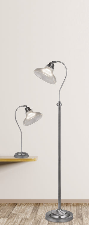 Searchlight Electric Bistro III Floor Lamp - Satin Silver & Holphane Style Glass 7184SS