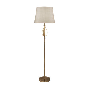 Vegas Floor Light- Antique Brass Metal & Cream Hessian Shade