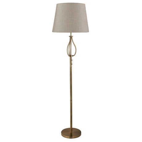 Searchlight Electric Vegas Floor Light- Antique Brass Metal & Cream Hessian Shade 7485AB
