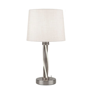 Searchlight Electric Vegas Table Lamp  - Satin Silver Metal & Ivory Hessian Shade 7564SS