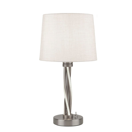 Searchlight Electric Vegas Table Lamp  - Satin Silver Metal & Ivory Hessian Shade 7564SS