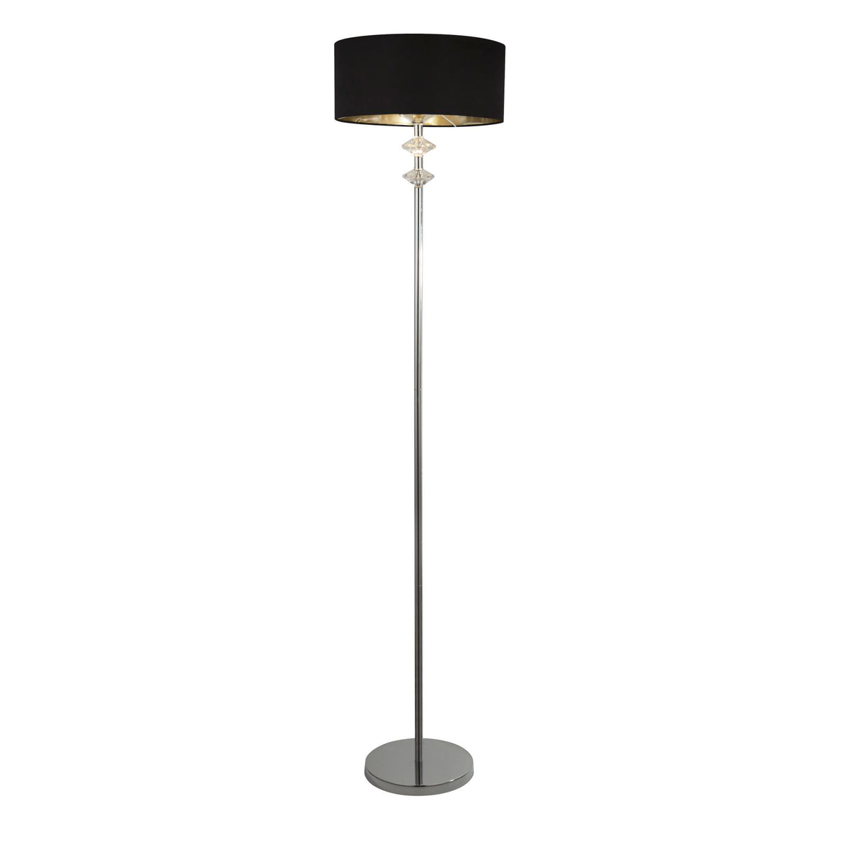 Searchlight Electric Ontario Floor Lamp - Chrome Metal & Black Fabric Shade# 7650CC
