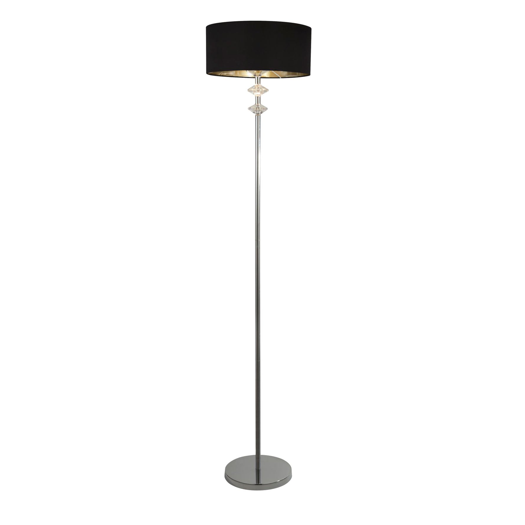 Searchlight Electric Ontario Floor Lamp - Chrome Metal & Black Fabric Shade# 7650CC