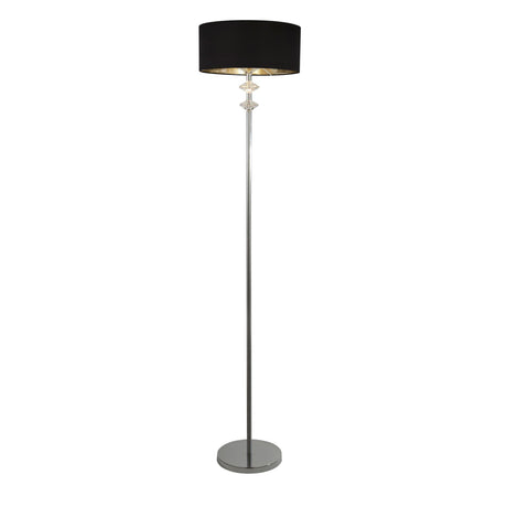 Searchlight Electric Ontario Floor Lamp - Chrome Metal & Black Fabric Shade# 7650CC