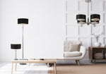 Searchlight Electric Ontario Floor Lamp - Chrome Metal & Black Fabric Shade# 7650CC