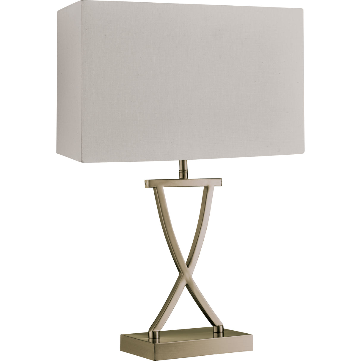Club Table Lamp- Antique Brass Metal & White Faux Silk Shade