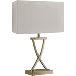 Club Table Lamp- Antique Brass Metal & White Faux Silk Shade