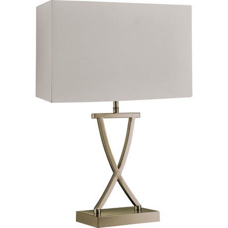 Club Table Lamp- Antique Brass Metal & White Faux Silk Shade