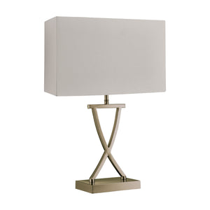 Searchlight Electric Club Table Lamp- Antique Brass Metal & White Faux Silk Shade 7923AB