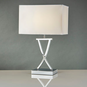 Searchlight Electric Club  Table Lamp - Chrome Metal & White Faux Silk Shade 7923CC