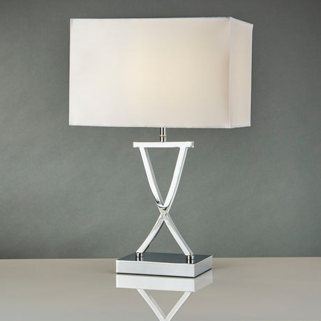 Searchlight Electric Club  Table Lamp - Chrome Metal & White Faux Silk Shade 7923CC