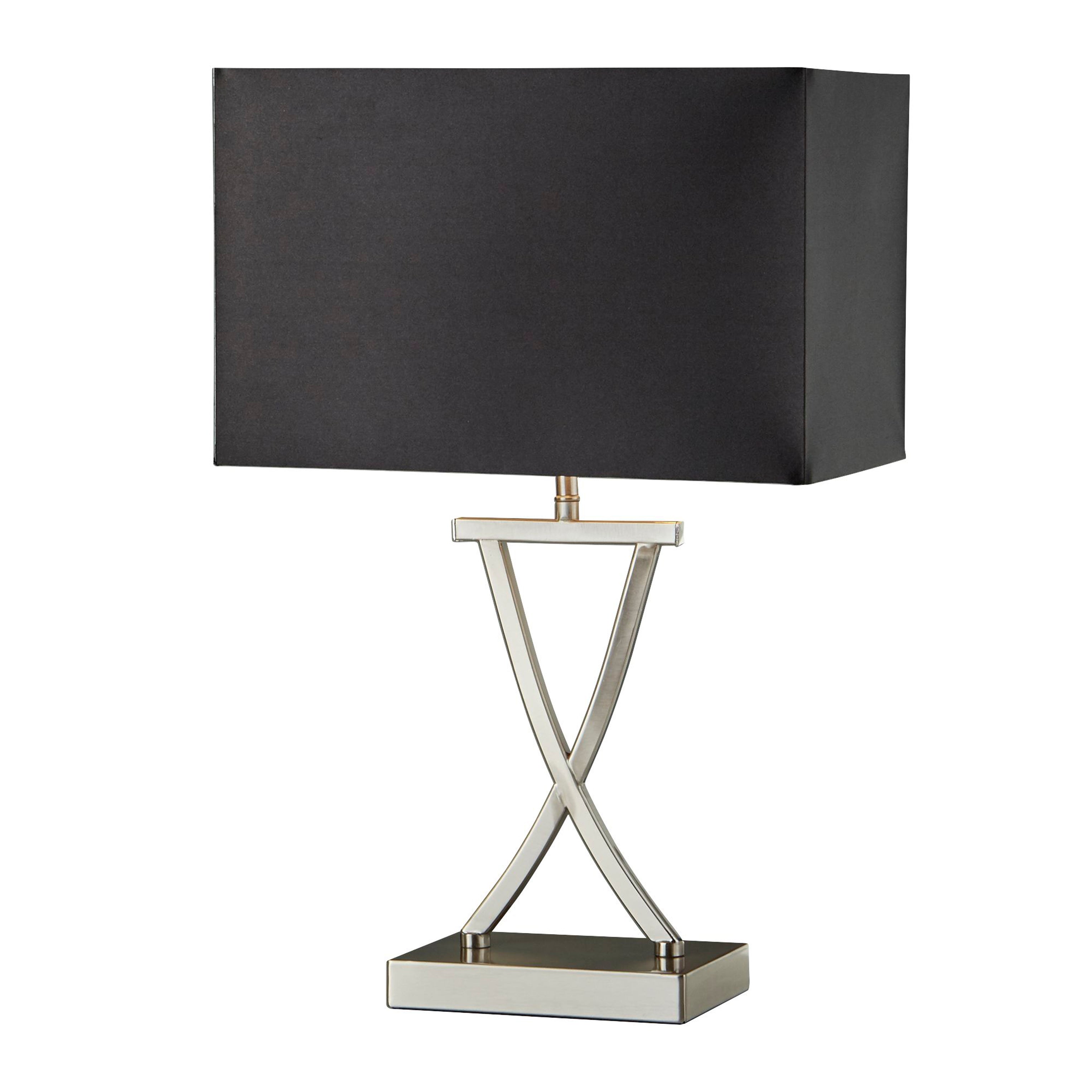 Club Table Lamp - Satin Silver Metal & Black Faux Silk Shade