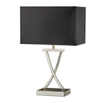 Club Table Lamp - Satin Silver Metal & Black Faux Silk Shade