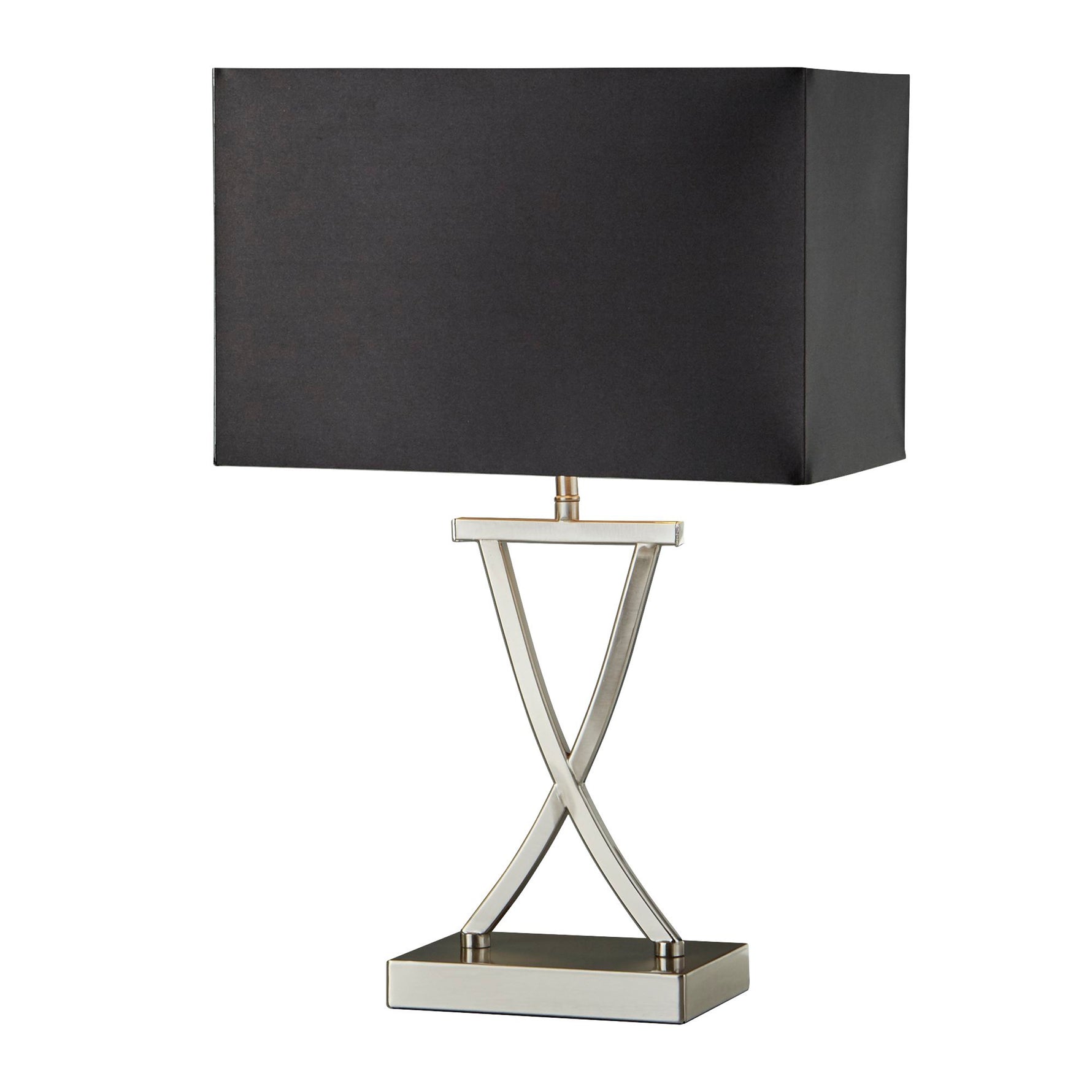 Club Table Lamp - Satin Silver Metal & Black Faux Silk Shade