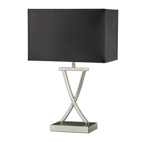 Club Table Lamp - Satin Silver Metal & Black Faux Silk Shade
