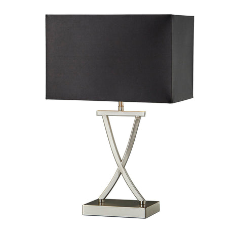 Club Table Lamp - Satin Silver Metal & Black Faux Silk Shade