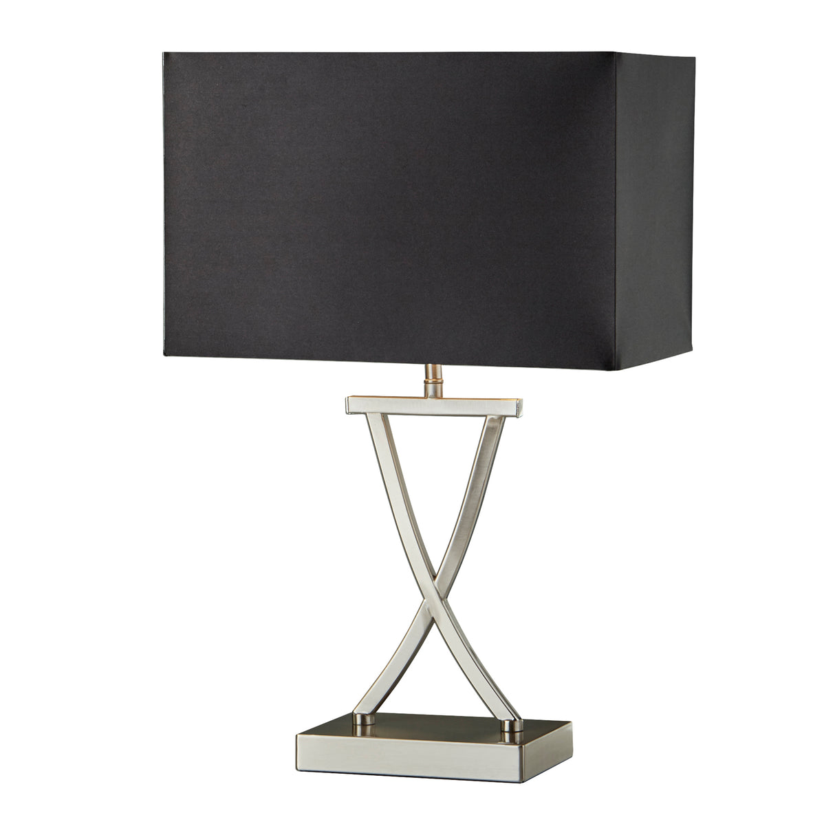 Searchlight Electric Club Table Lamp - Satin Silver Metal & Black Faux Silk Shade 7923SS