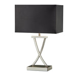 Searchlight Electric Club Table Lamp - Satin Silver Metal & Black Faux Silk Shade 7923SS
