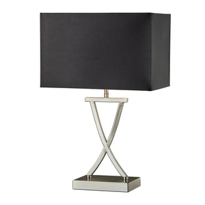 Searchlight Electric Club Table Lamp - Satin Silver Metal & Black Faux Silk Shade 7923SS