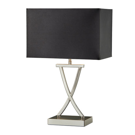 Searchlight Electric Club Table Lamp - Satin Silver Metal & Black Faux Silk Shade 7923SS