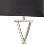 Searchlight Electric Club Table Lamp - Satin Silver Metal & Black Faux Silk Shade 7923SS