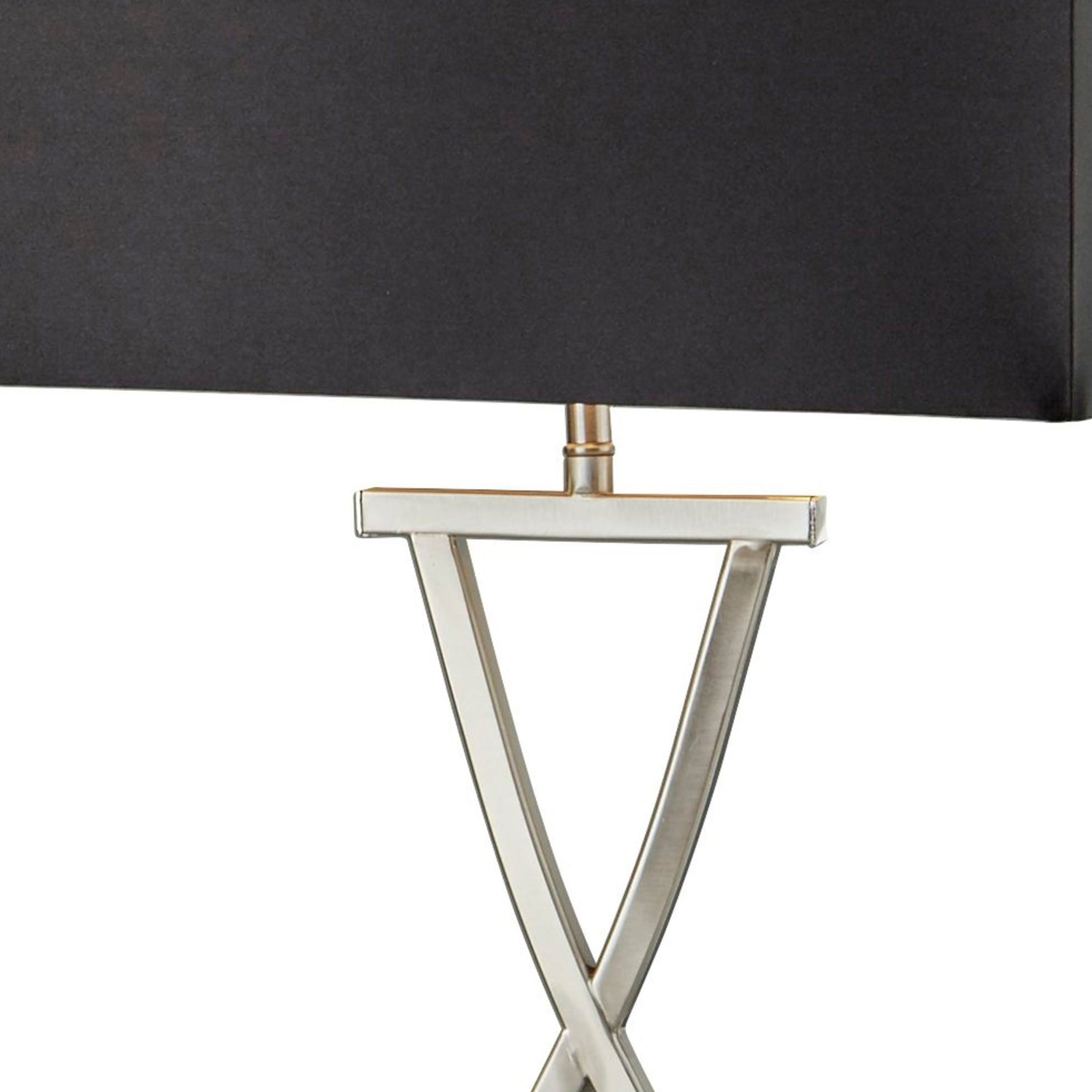 Searchlight Electric Club Table Lamp - Satin Silver Metal & Black Faux Silk Shade 7923SS